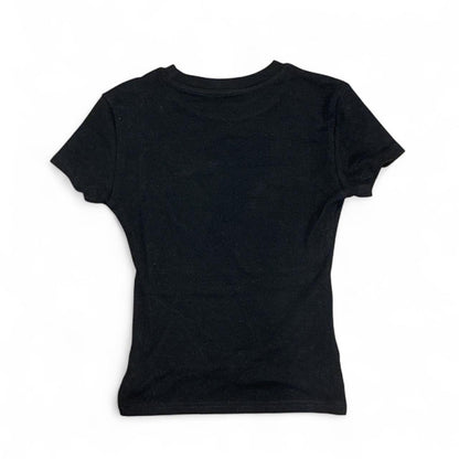 Fitted Ribbed Crew Neck Crop Tee with Embroidered Hem Detail
