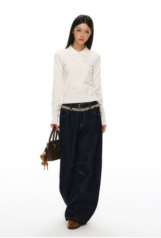 Oversized Wide-Leg Contrast Stitch Jeans
