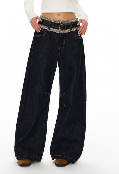 Oversized Wide-Leg Contrast Stitch Jeans