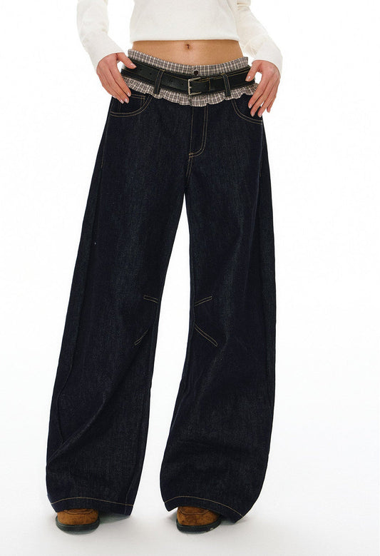 Oversized Wide-Leg Contrast Stitch Jeans