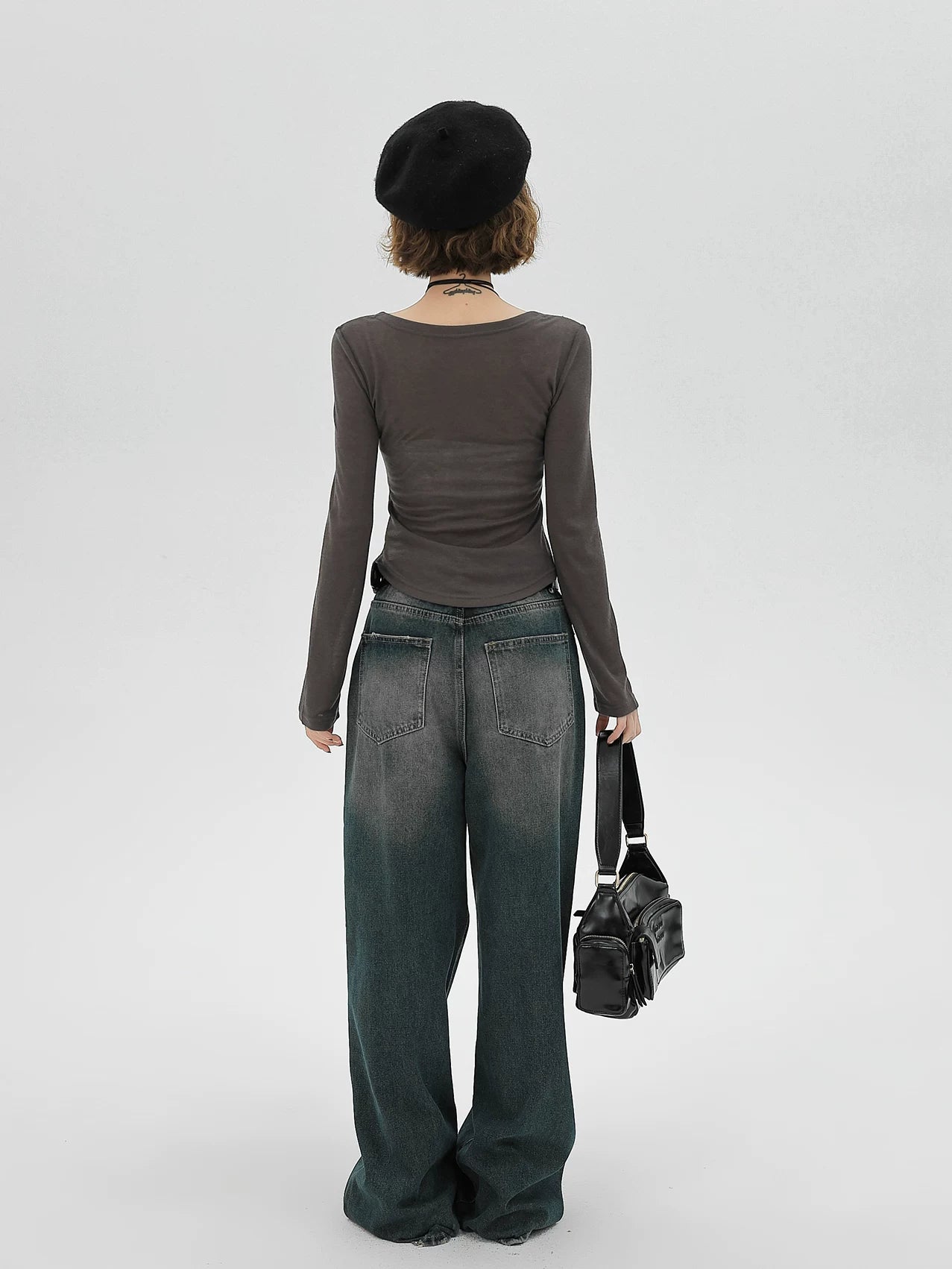 Fitted Scoop Neck Long Sleeve Top with Tonal Graphic Print