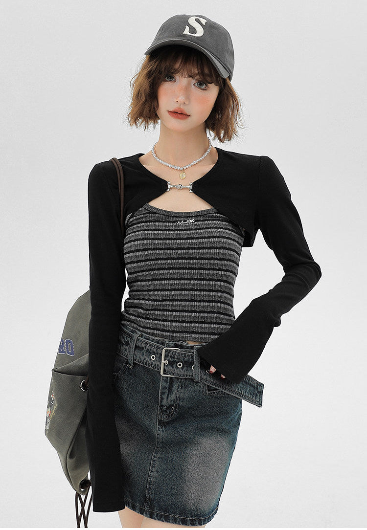 Black Bolero Top Two Piece Set