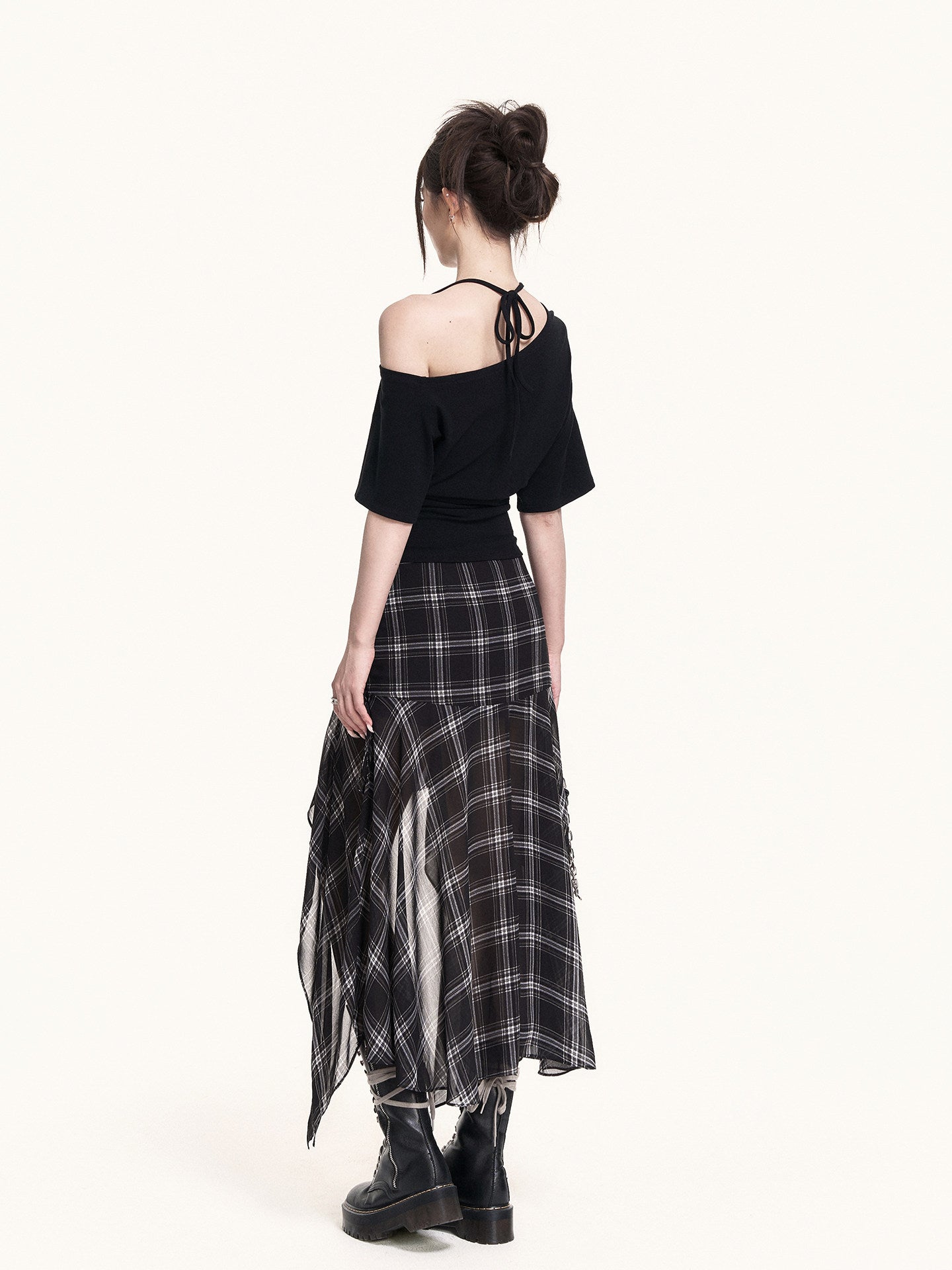 Asymmetrical Off Shoulder Top with Script Graphic